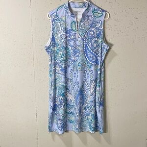 Sleeveless Paisley Zip-Front Golf/Pickle ball Dress in Light Blue & Teal